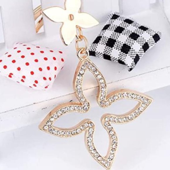 NWT Rhinestone Crystal Purse Charm Key Ring Chain Star Fleur di Lis LV Gold Bag - Picture 7 of 9